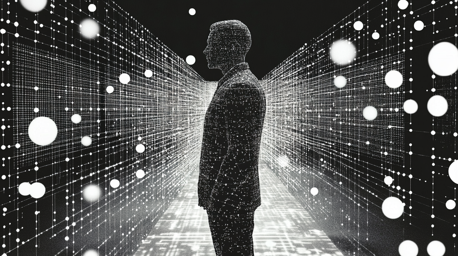 Holographic figure with precisely trimmed access beams representing the principle of least privilege authorization