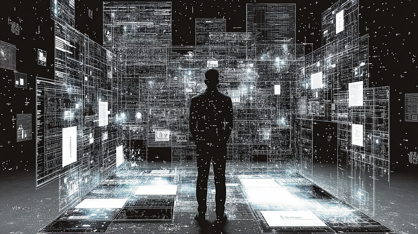 IAM strategist viewing holographic decision matrix of identity scenarios representing strategic IAM thinking